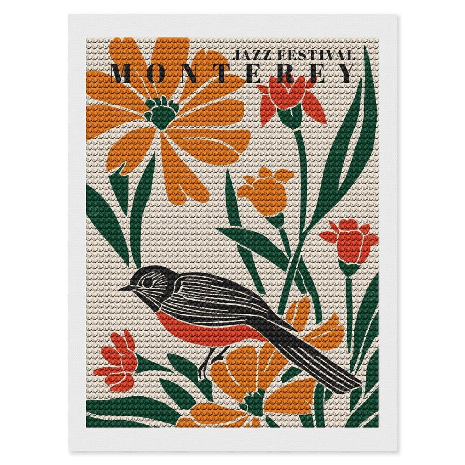 Junmoney Monterey Jazz Fest Diamond Painting Canvas Set 12"x16", Easy to Enjoy, Adhesive Canvas, Office Decor, Holiday Gift Idea, with Tool Kit