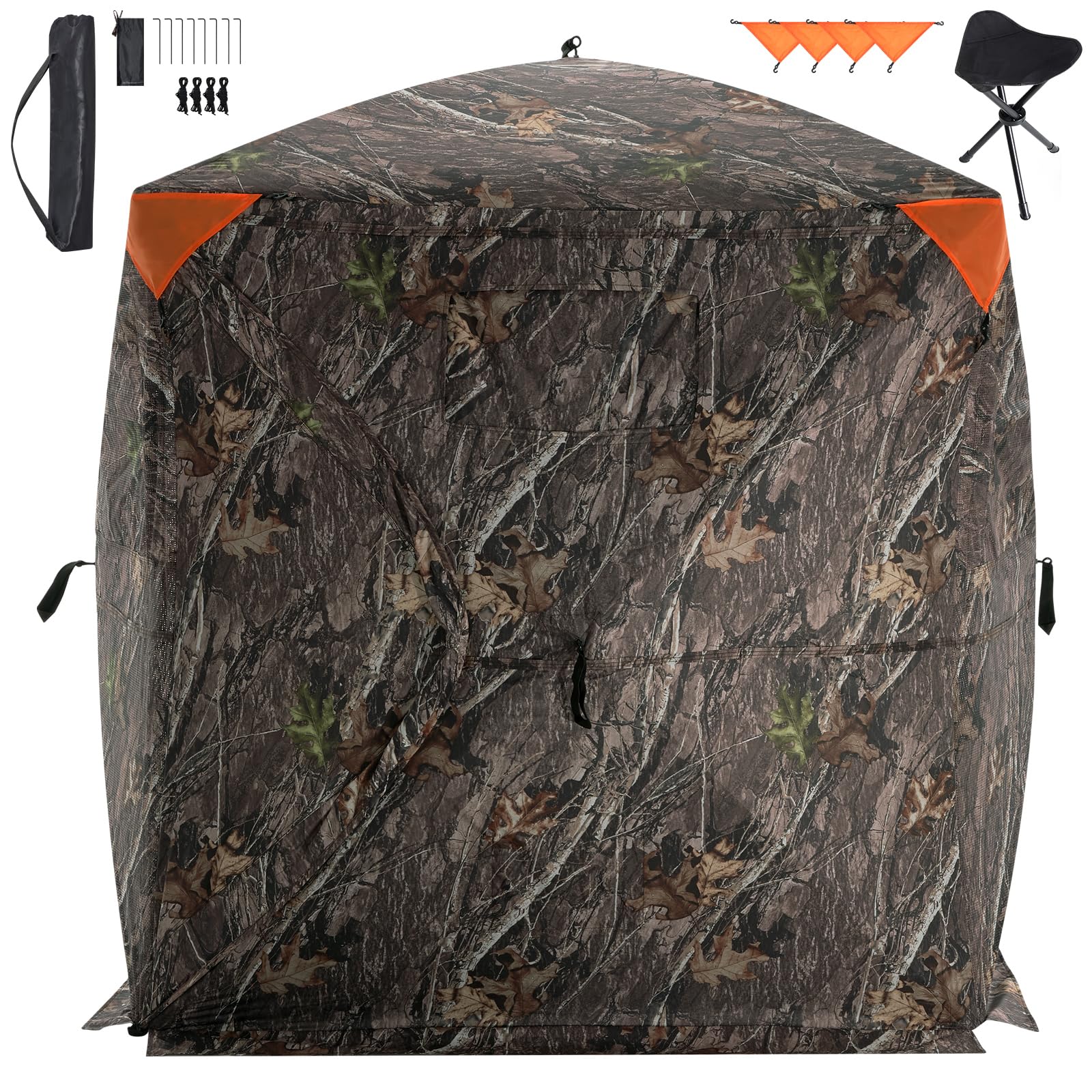 Happybuy 270° See-Through Hunting Blind, 2-3 Person Pop-Up Deer Tent, Portable Ground Blind with Carry Bag, One-Way Mesh for Turkey & Deer Hunting, Resilient Outdoor Material