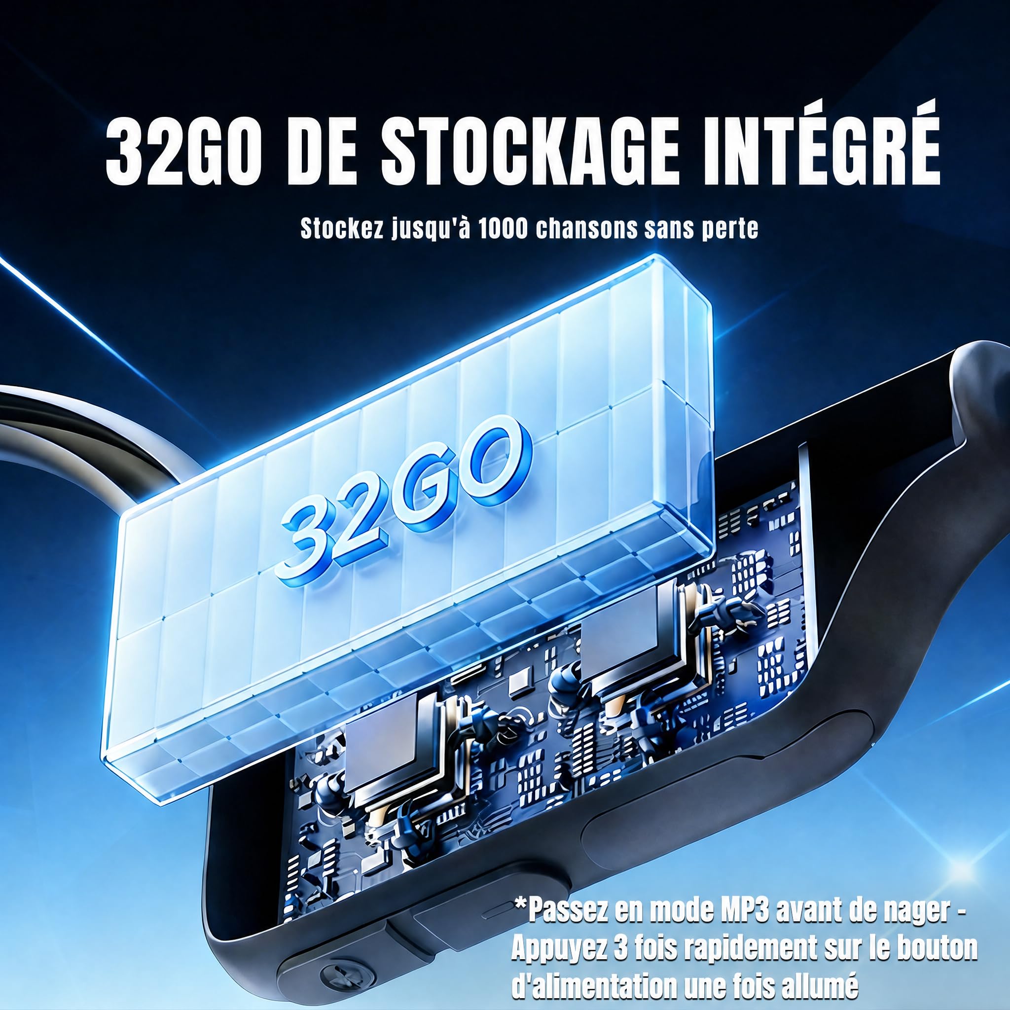 Conduction Osseuse,Écouteur Natation À Bluetooth 6.0, Étanches IPX8 Écouteurs Sans Fil, MP3 avec mémoire intégrée de 32 Go Lecteur MP3 Intégré 8 Heures de Jeu,Ecouteur Natation sans,Sportif Noir