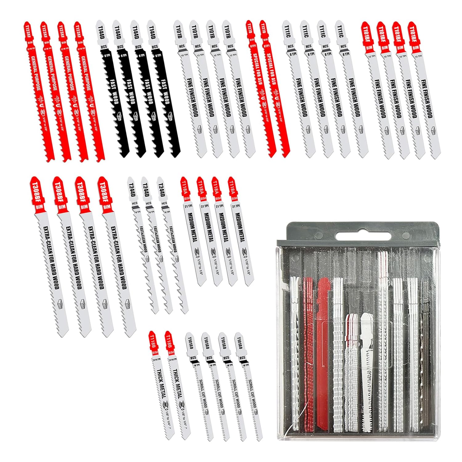 FOXBC Jigsaw Blades Set Multi-Purpose for Cutting Wood & Metal, T-Shank Jig Saw Blades - 40 Pack