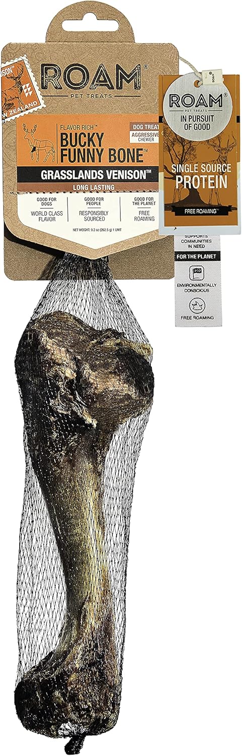 ROAM Pet Treats Bucky Funny Bone – Grasslands Venison Dog Bone, Single Ingredient, All Natural, Grain-Free, & Gluten-Free