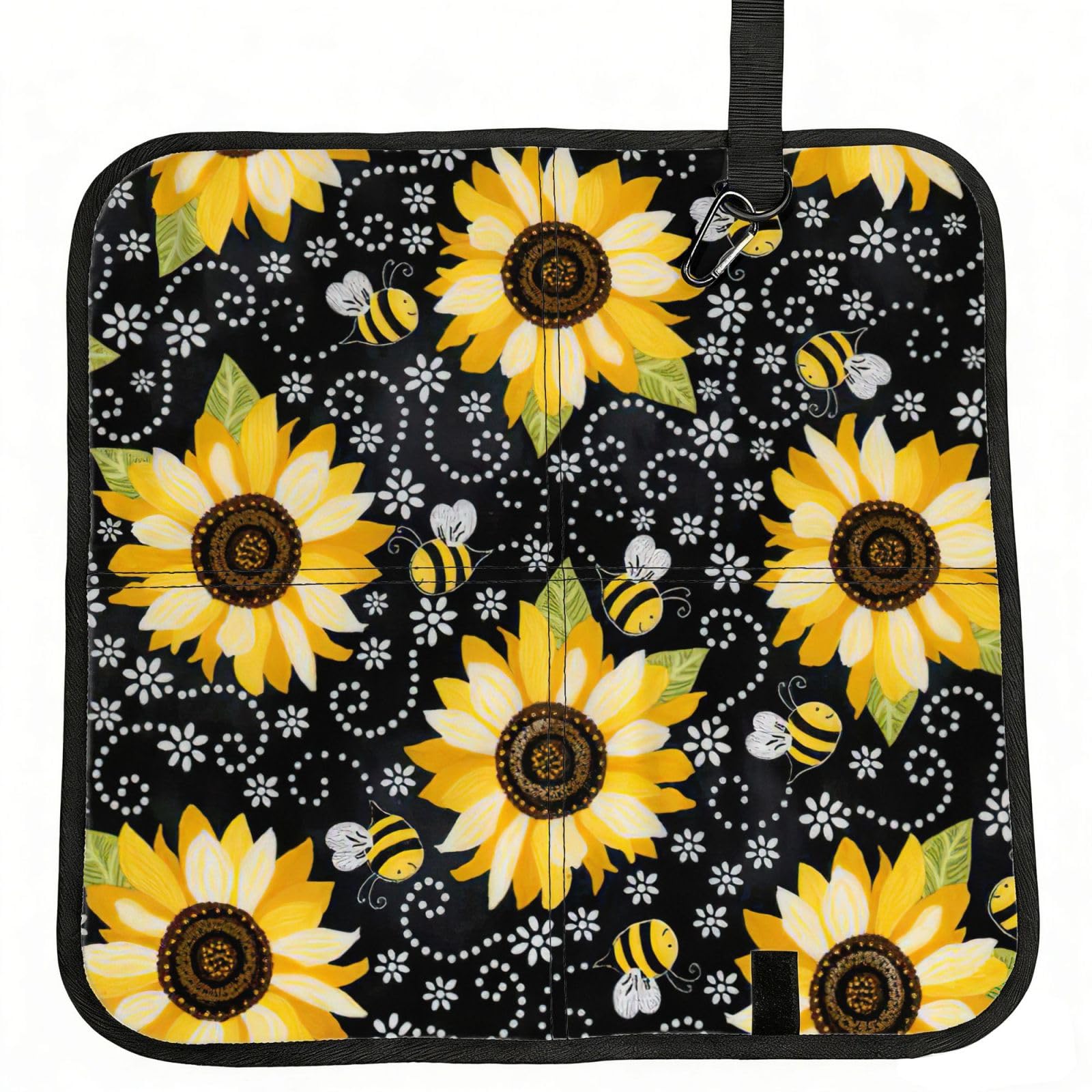 SDEGTHO Sunflower Bees Printed Foldable Seat Pad with Closure, Lightweight Cushion for Airplane Travel Camping
