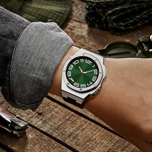 Miniatura 6 de Funda de lujo diseñada para Samsung Galaxy Watch 6 Classic de 1.850 in 2023, resistente funda protectora militar de metal con correa de silicona