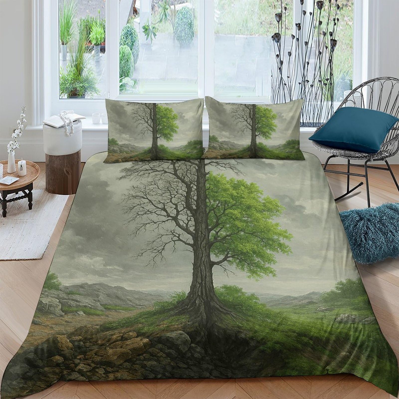 Ctjqhvkz Style-4 3D Printed Tree Forest Fitted Sheet Microfiber Green Nature Mattress Cover For Bedroom Guest Room Dustproof Decor Single（135X200cm）