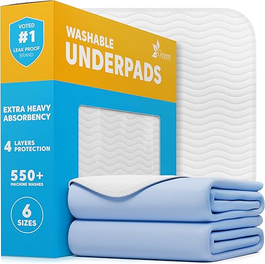 GREEN LIFESTYLE Washable Underpads - Large Bed Pads for use as Incontinence Bed Pads, Reusable Pet Pads, Great for Dogs, Cats, Bunny, Seniors Bed Pad (Pack of 2 - 34x52)
