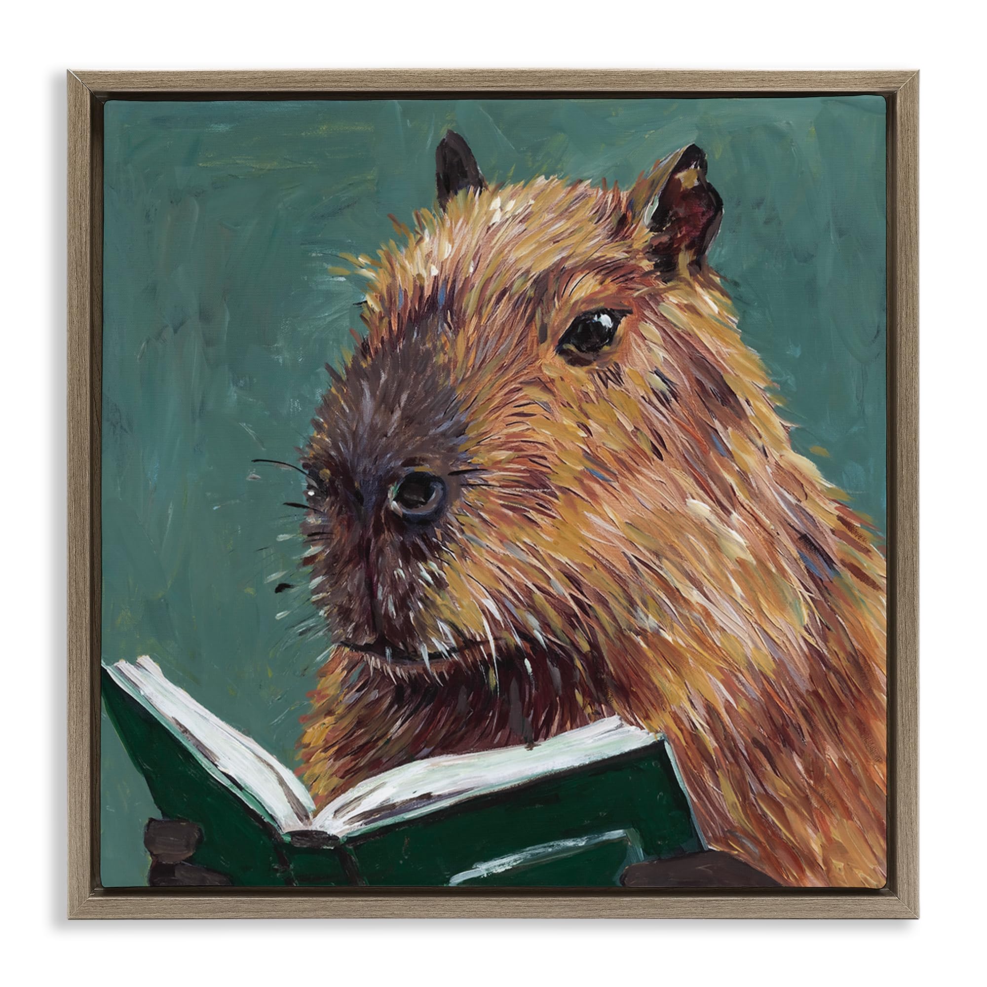Stupell Industries Studious Capybara Reading Brown Framed Floater Canvas Wall Art, design by Studio Bautista, 18 x 18