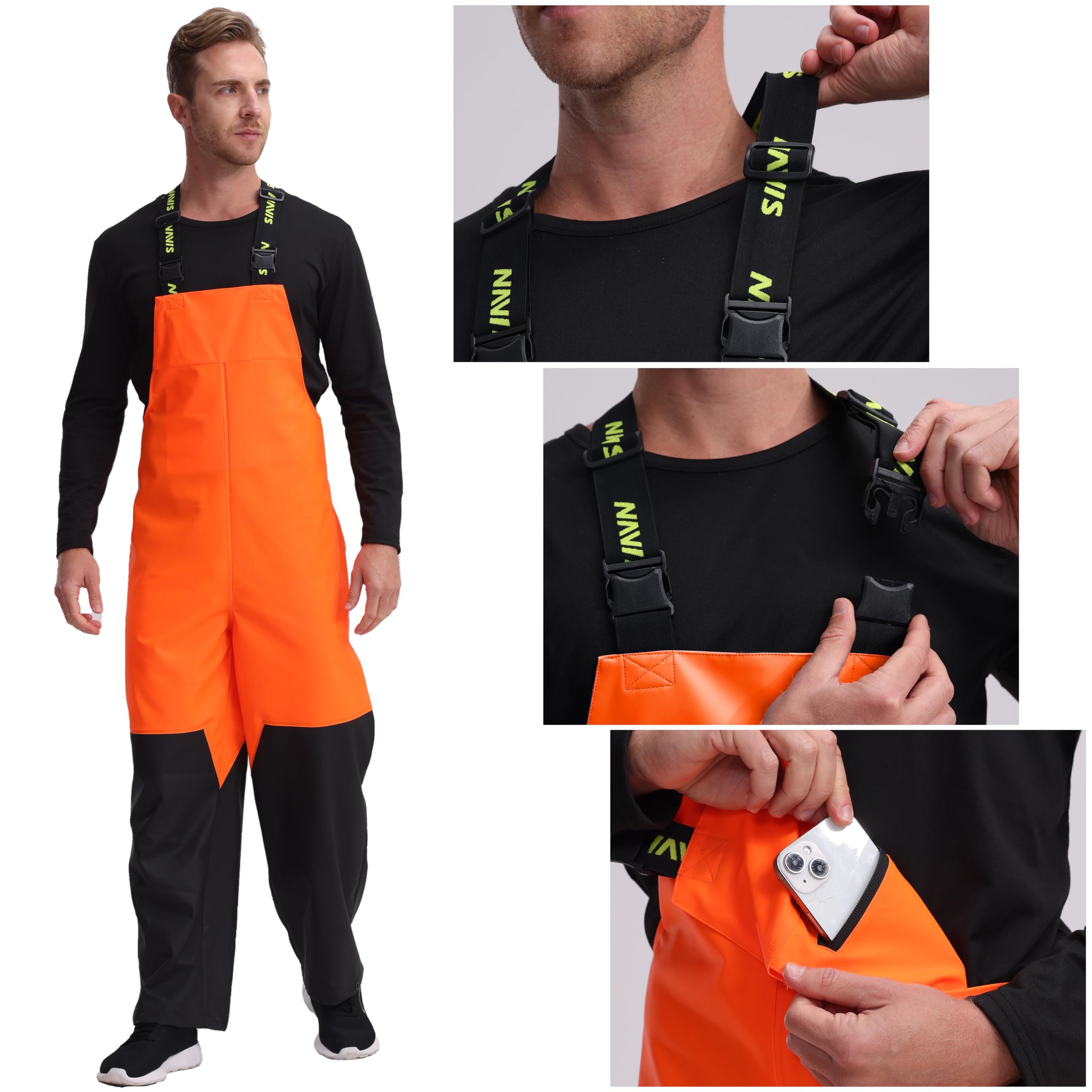 PRO Herren Regenanzug Wasserdicht PU - Robuste Arbeits Regenjacke mit Kapuze & Latzhose, Regenbekleidung für Bau, Angeln, Outdoor WS-017