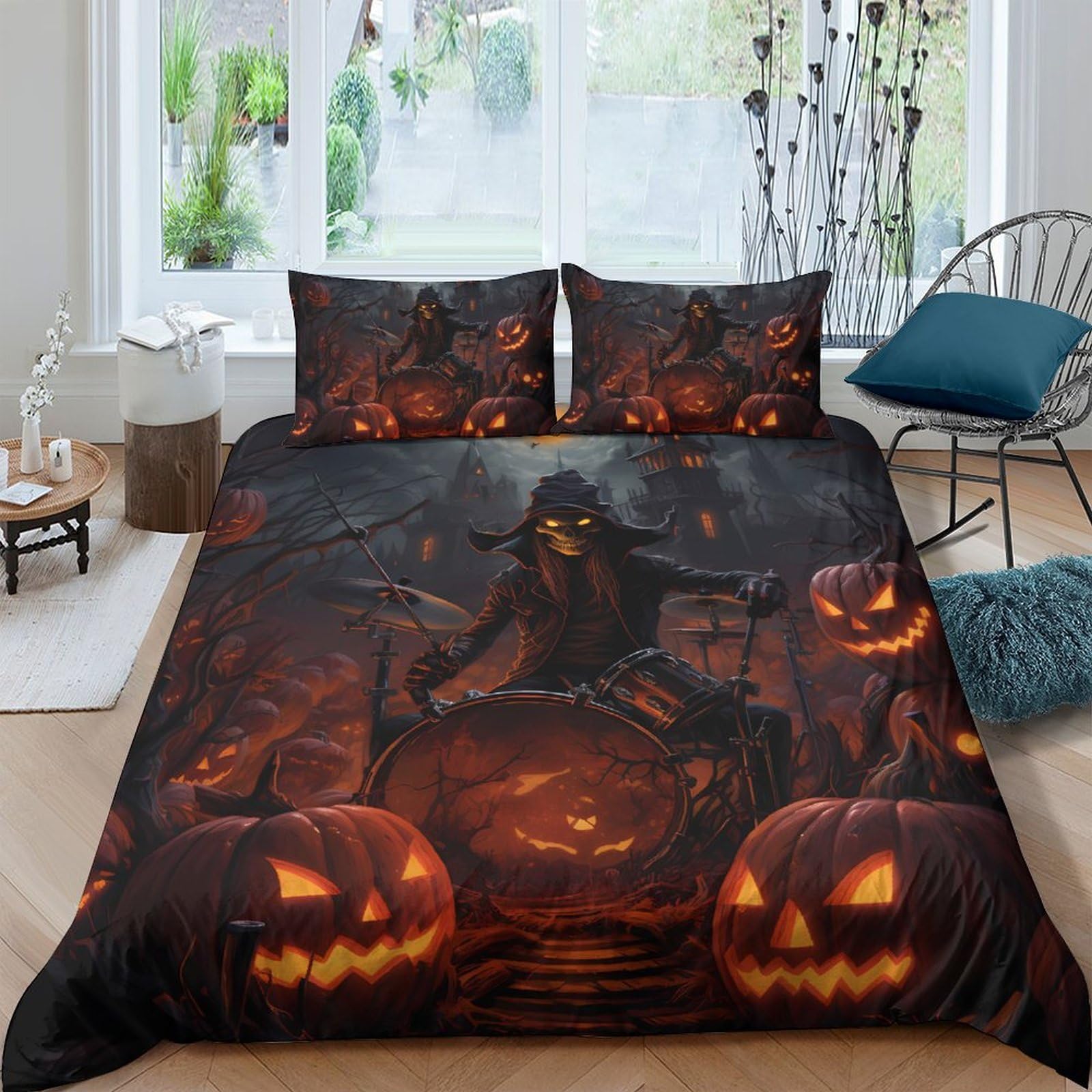 Ctjqhvkz Style-3 3D Printed Halloween Witch Pumpkin Fitted Sheet Microfiber Soft Bed Cover For Bedroom Guest Room Decor Single（135X200cm）