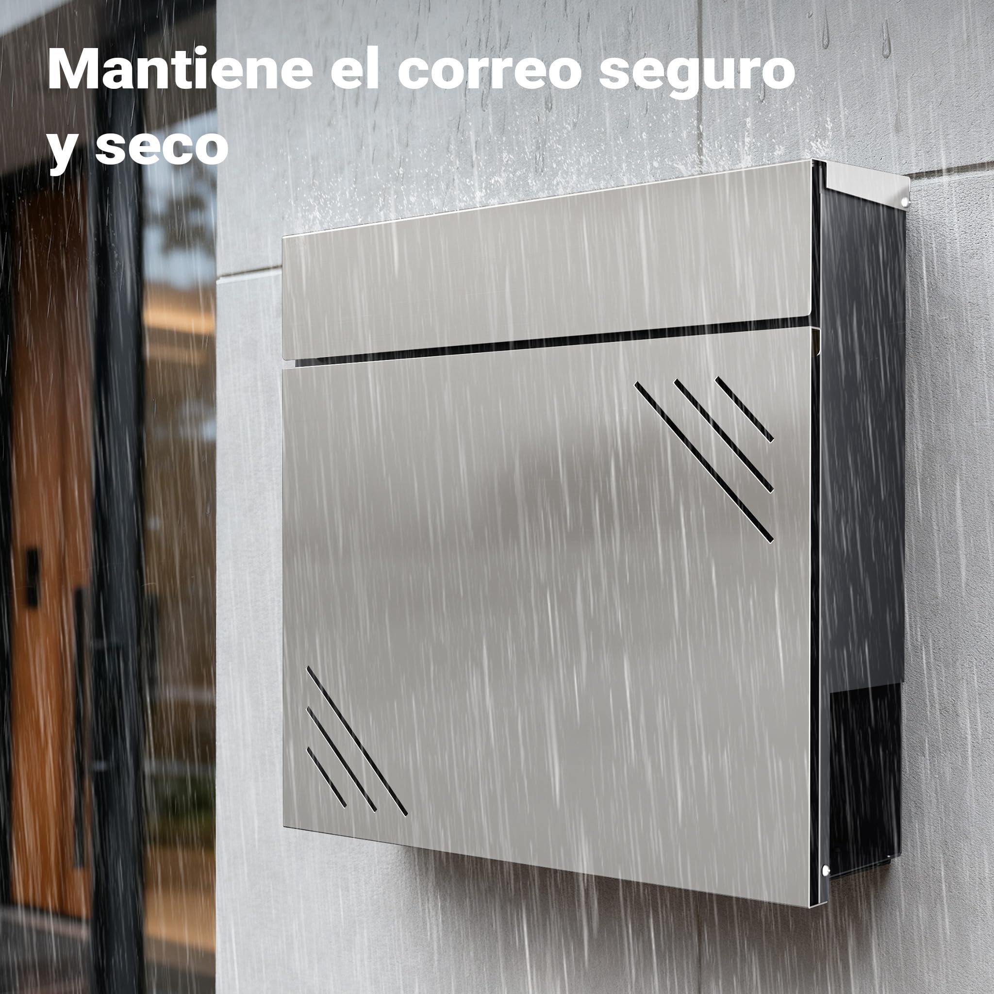 Wiltec Buzón de Pared V63 de Acero Inoxidable 37 x 11 x 37 cm, con Compartimento para periódicos y Llave