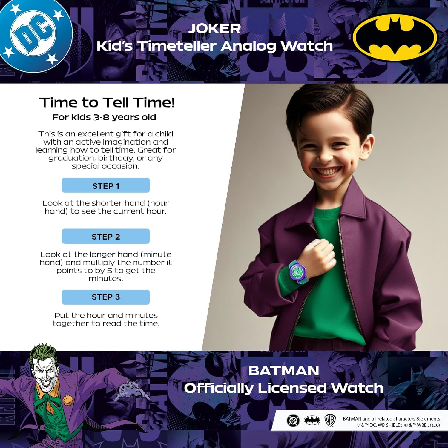 Warner Brothers DC Comics Harley Quinn Watch for Kids Ages 4–7 – Featuring Character Dial with Easy-Read Hour & Minute Hands – Harley Quinn Watches for Girls, DC Comics Toys