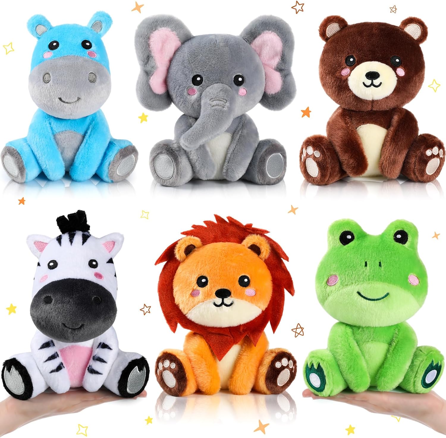 6 Pcs Woodland Animals Toys 7 Inch Bear Rabbit Squirrel Deer Raccoon Fox Large Stuffed Animals Bulk for Woodland Baby Showers Party Decor Birthday Gifts Classroom Teacher Student Awards