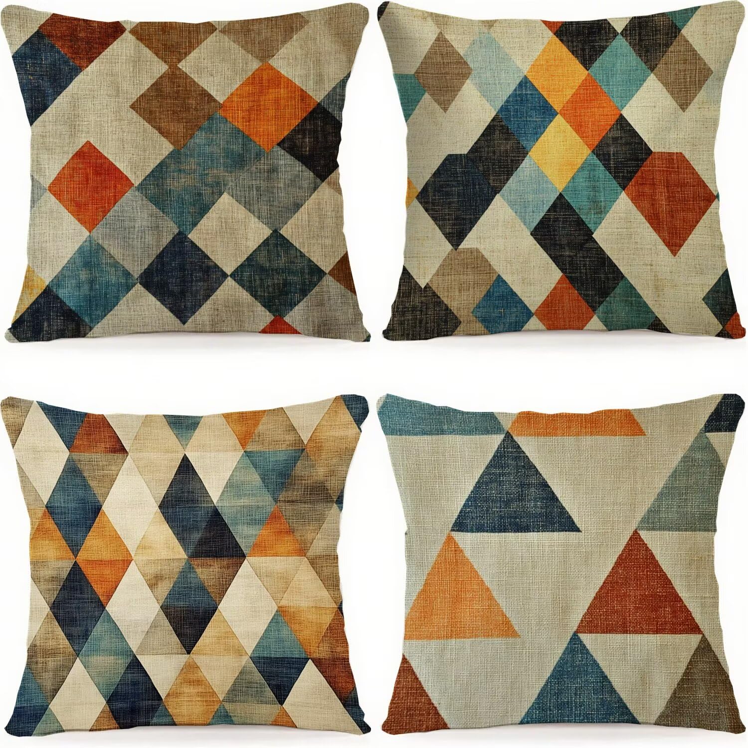 Housse coussin exterieur 90x90cm lot de 4 motifs geometriques jardin R-75