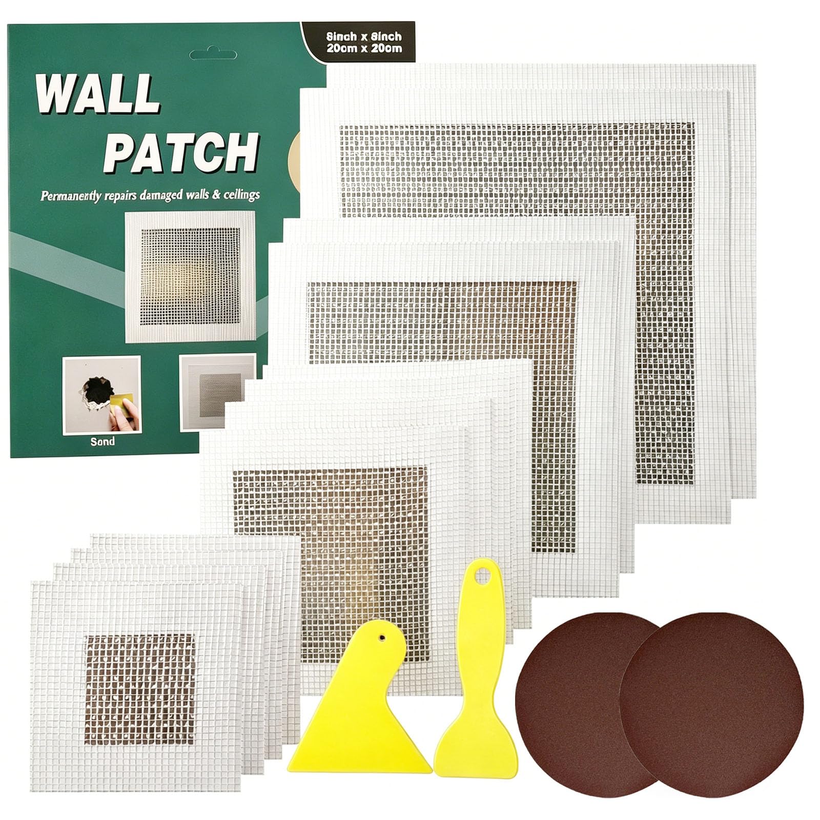 16Pcs Wall Repair Patch Kit for Quick Fix Walls & Ceilings 2/4/6/8 Inch