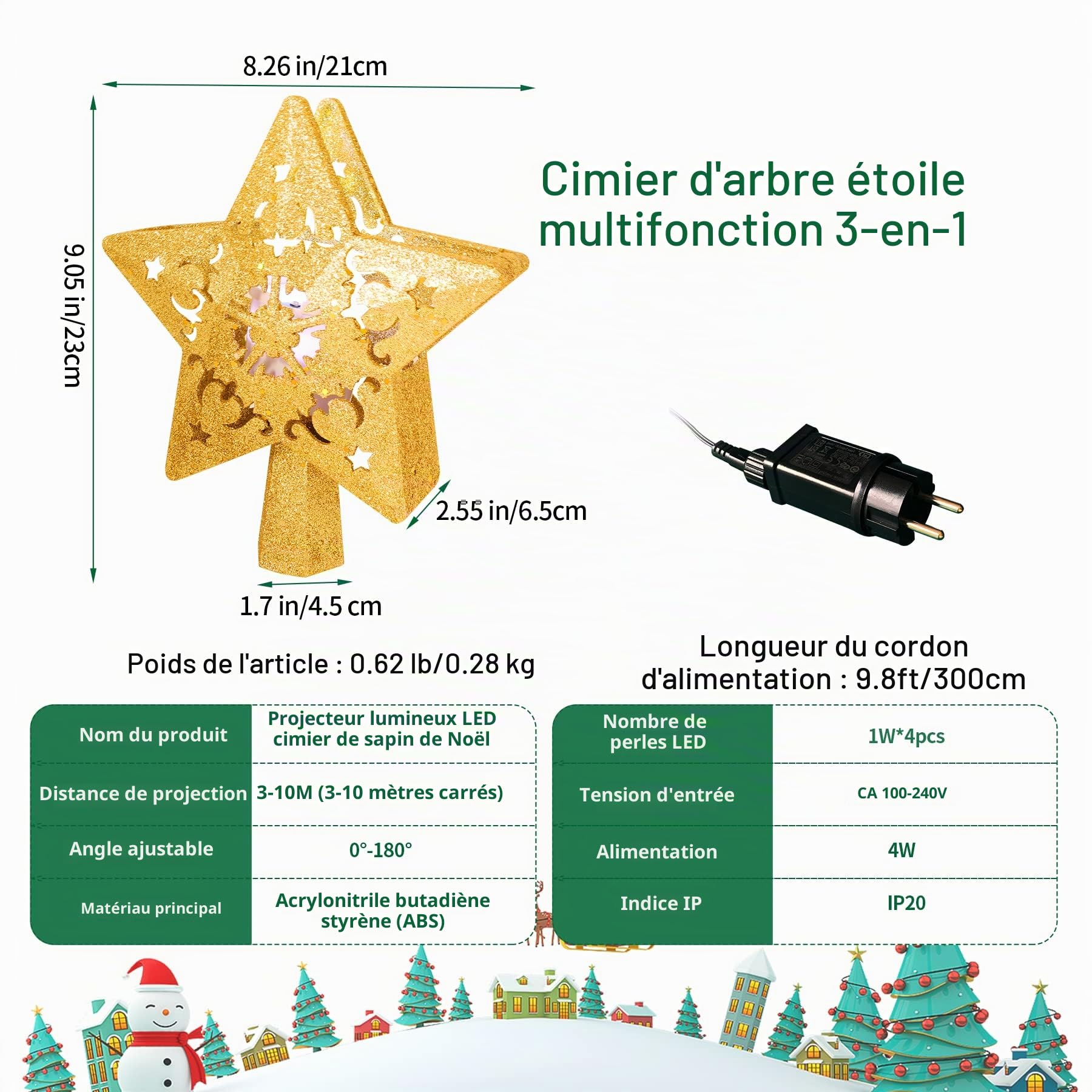 Étoile Lumineuse pour Cime de Sapin de Noël - Projecteur LED Rotatif, Cimier et Sommet de l'Arbre pour Décoration