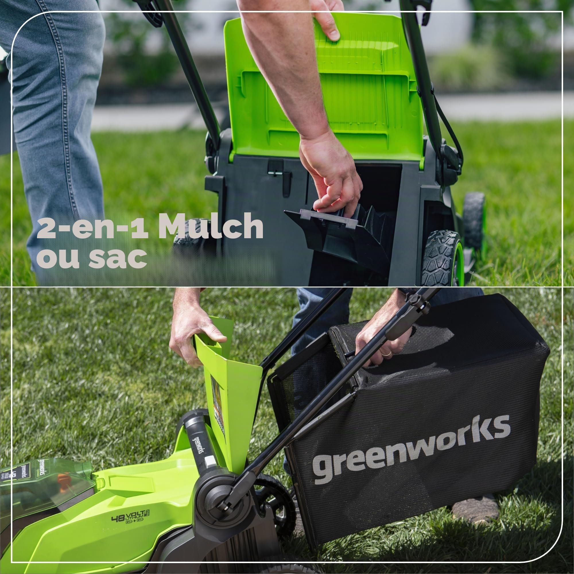 Greenworks 2 tondeuses à Gazon sans Fil 24 V (48 V) de 43,2 cm, (2) Batteries USB 4,0 Ah (concentrateur USB) et Chargeur Rapide à Double Port Inclus