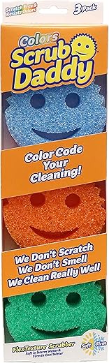 Scrub Daddy Color Sponge – Scratch-Free Multipurpose Dish Sponge Color Variety Pack – BPA Free & Made with Polymer Foam – Stain & Odor Resistant Kitchen Sponge (3 Count)
