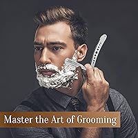 Vista 4 de Facón Navajas rectas para hombres - Kit de navaja de barbero profesional de borde recto con 100 cuchillas, afeitadora clásica de acero inoxidable