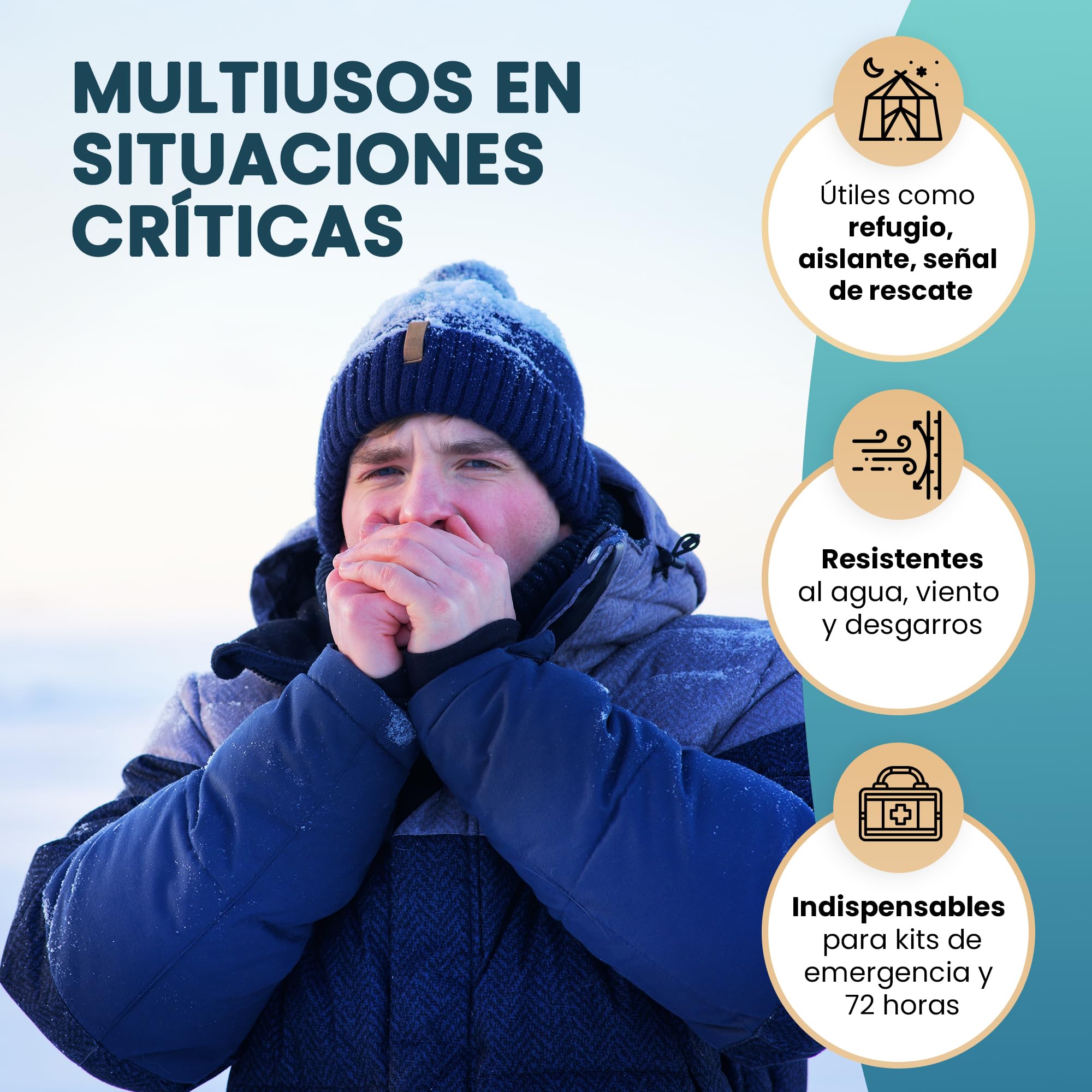 Pack 10 Mantas Termicas Supervivencia - Mantas Calor Termico de Emergencia de Aluminio - Emergency Blanket para Kit Preparacionismo Mantener Calor, Anti Viento y Lluvia.
