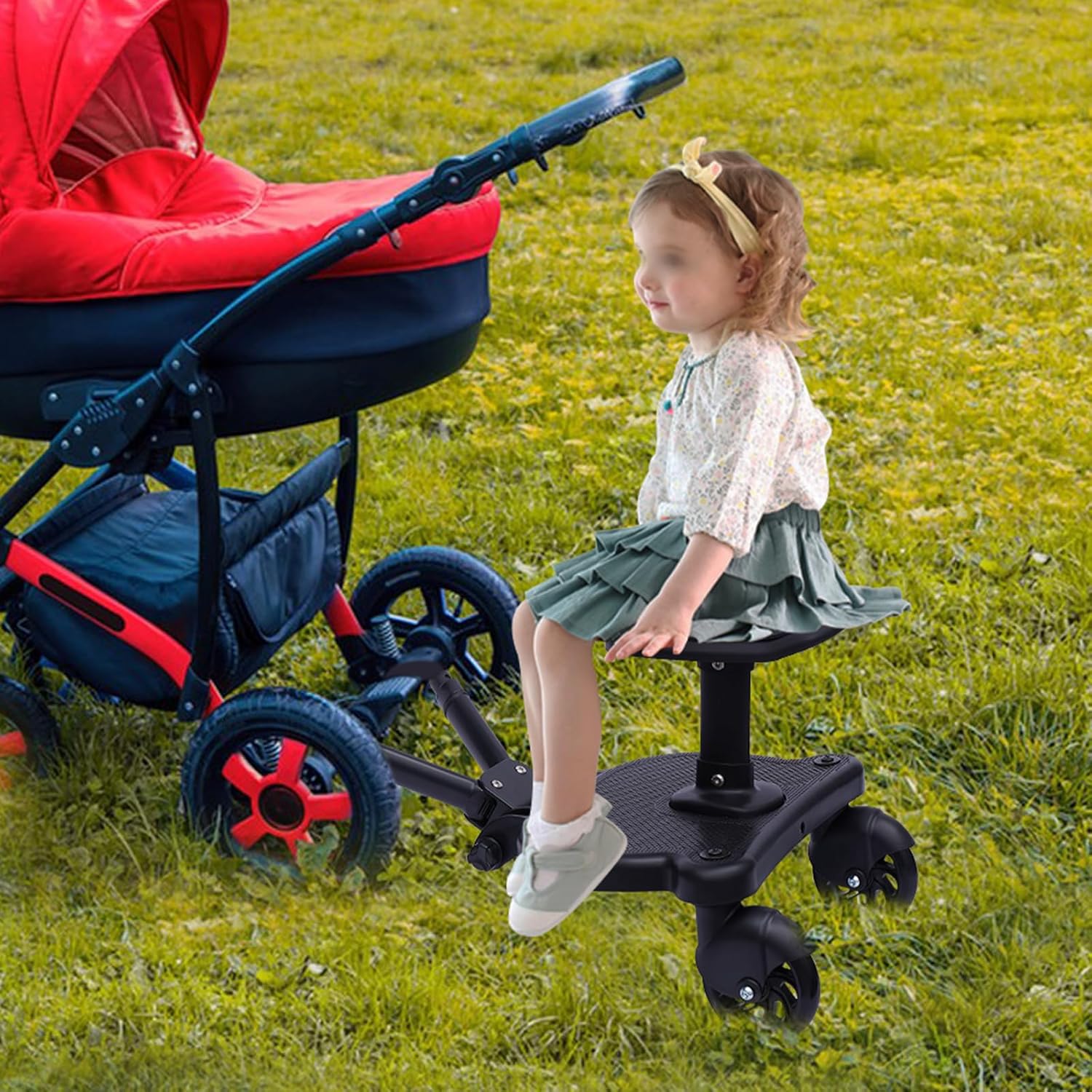 Universal Stroller Footrest, Stroller Step, Stroller Accessory for Toddlers, 2-in-1 Sit-and-Stand Stroller Attachment—Adjustable and Easy to Install, Compatible with Most Strollers