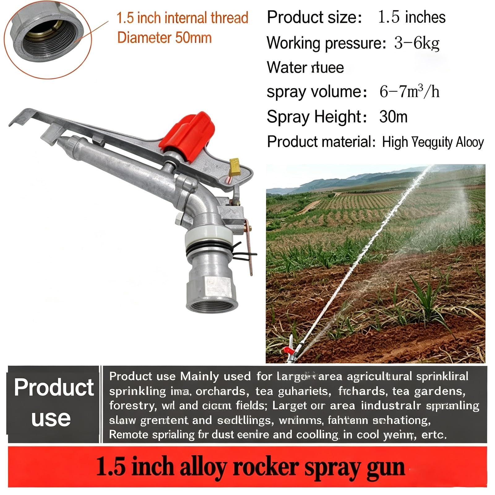 Aspersor De Riego De Alta Resistencia para Patios Grandes, Cabezal De Impacto Ajustable De 0-360° con Amplia Cobertura, Cañones De Agua Giratorios Automáticos De Aleación De Zinc Y Aluminio