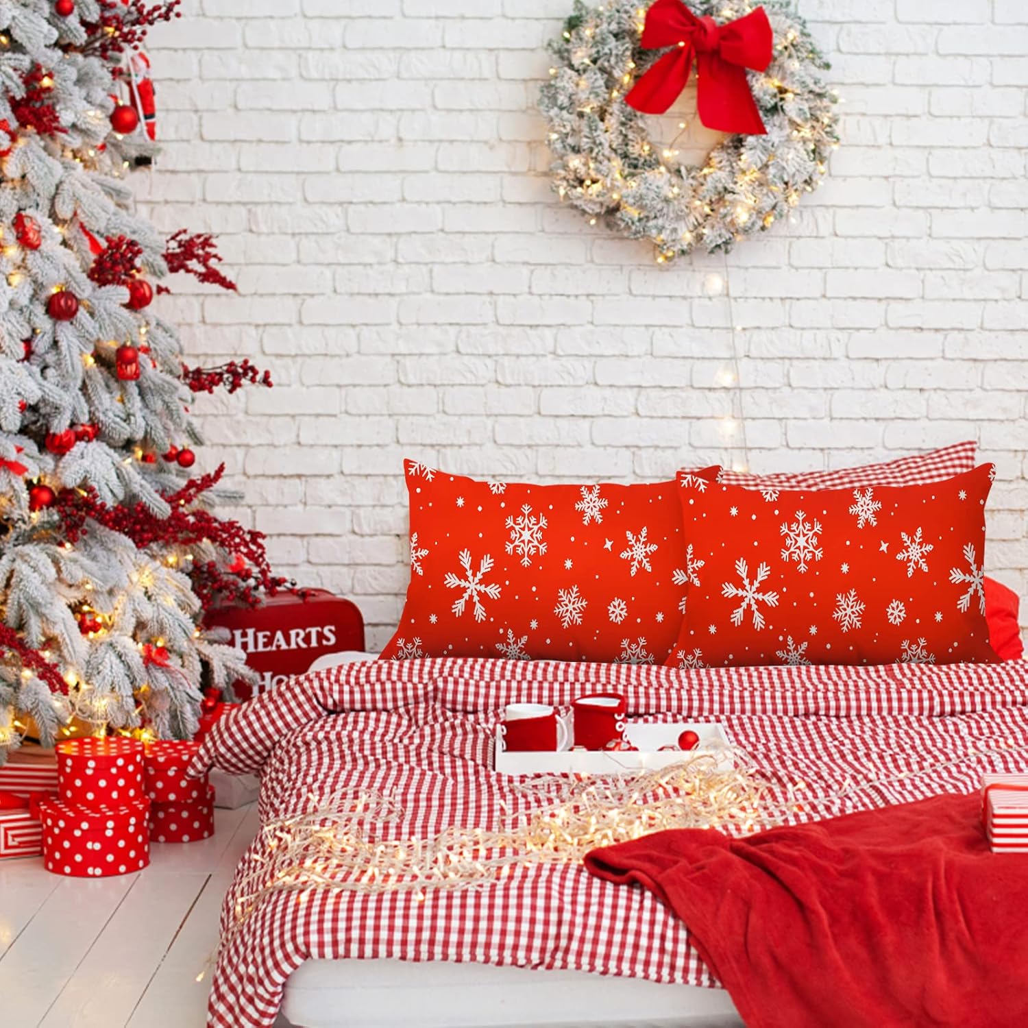 YIYEA Christmas Pillow Cases Queen Size Set of 2, Ultra Soft Double Brushed Microfiber Pillowcases Queen, Christmas Snowflake Bed Pillow Covers, Fade Resistant, Easy Slip-On (20"x30") 1 81GJe8wDLsL. AC SL1500