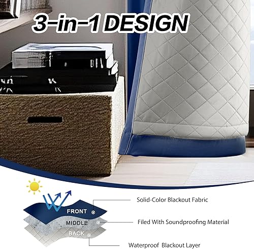 Miniatura 3 de Cortinas opacas térmicas 3 en 1 con ojales para dormitorio, cortinas 100% opacas a prueba de sonido para invierno, 1 panel, azul marino, 50 x 84