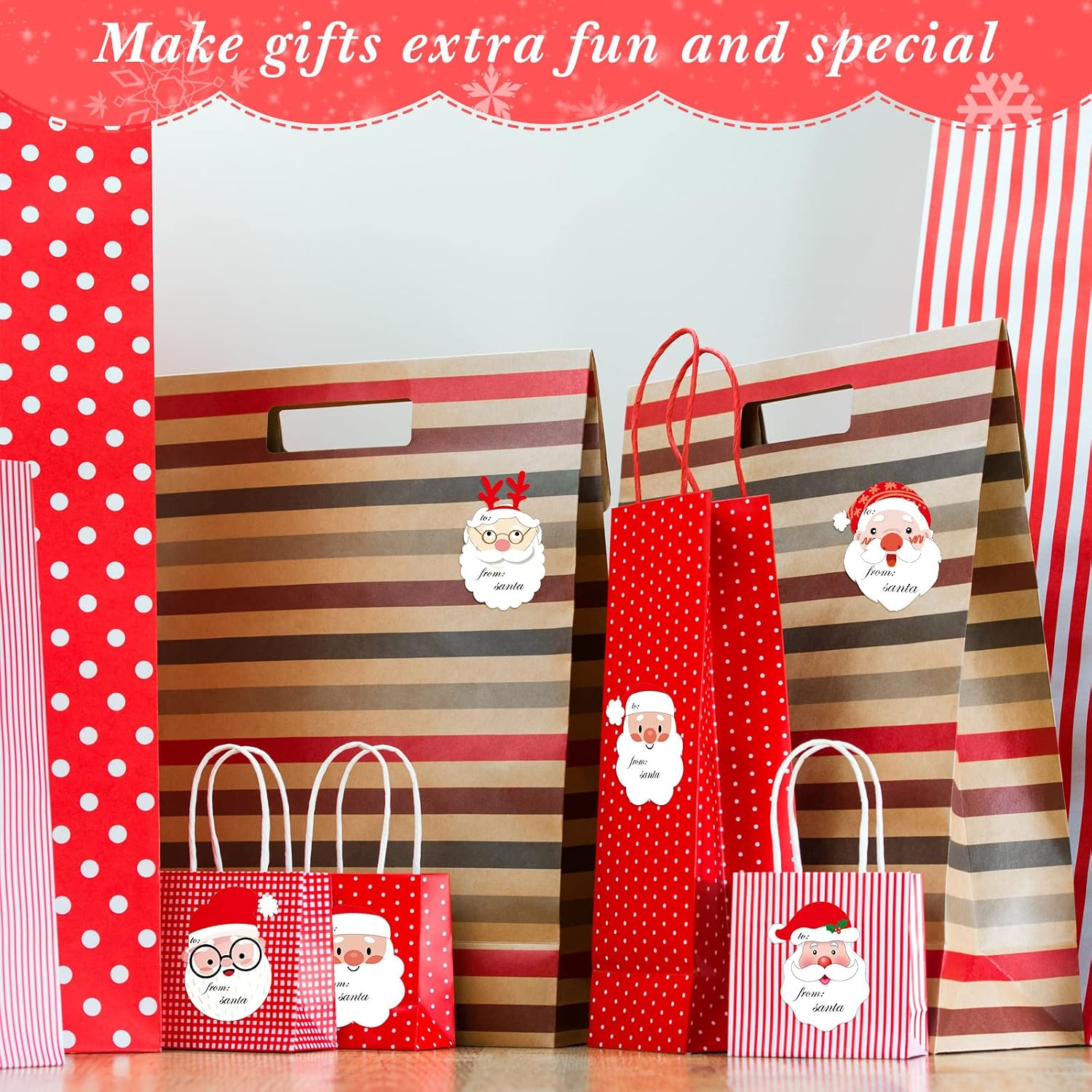 Zonon 500 Pcs from Santa Gift Tags, 5 Designs Xmas Labels,Cute Style | Self Adhesive Gift Wrapping Stickers, Santa Claus Pattern Name Tags for Party Favors, Reindeer Holiday Present Labels