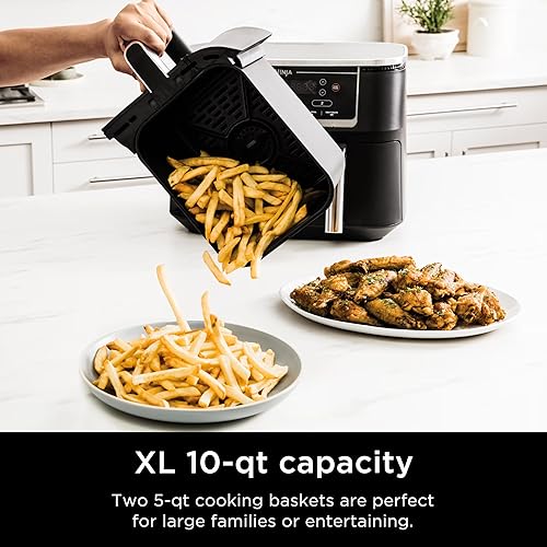 Miniatura 5 de Ninja R-AD300CO Foodi - Freidora de aire 6 en 1 de 10 cuartos de galón XL de 2 cestas con tecnología DualZone, color negro (renovado)