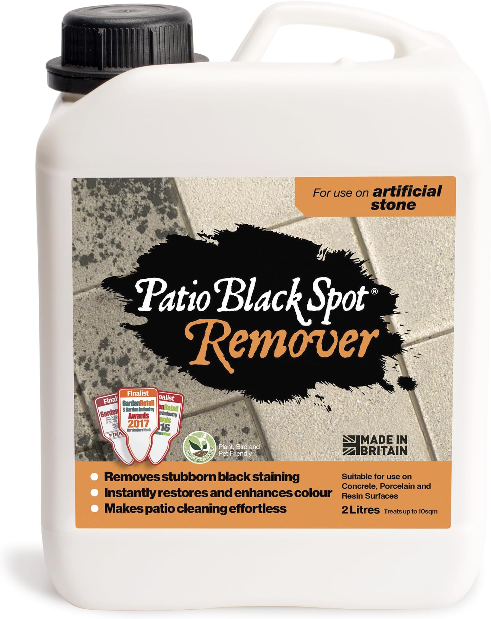 Remover Patio Cleaner for Artificial Stone Paving Slabs – Marshalls, Black Lichen, Green & Red Algae, White Fungi – Restore Natural Colour - Biodegradable 2 L