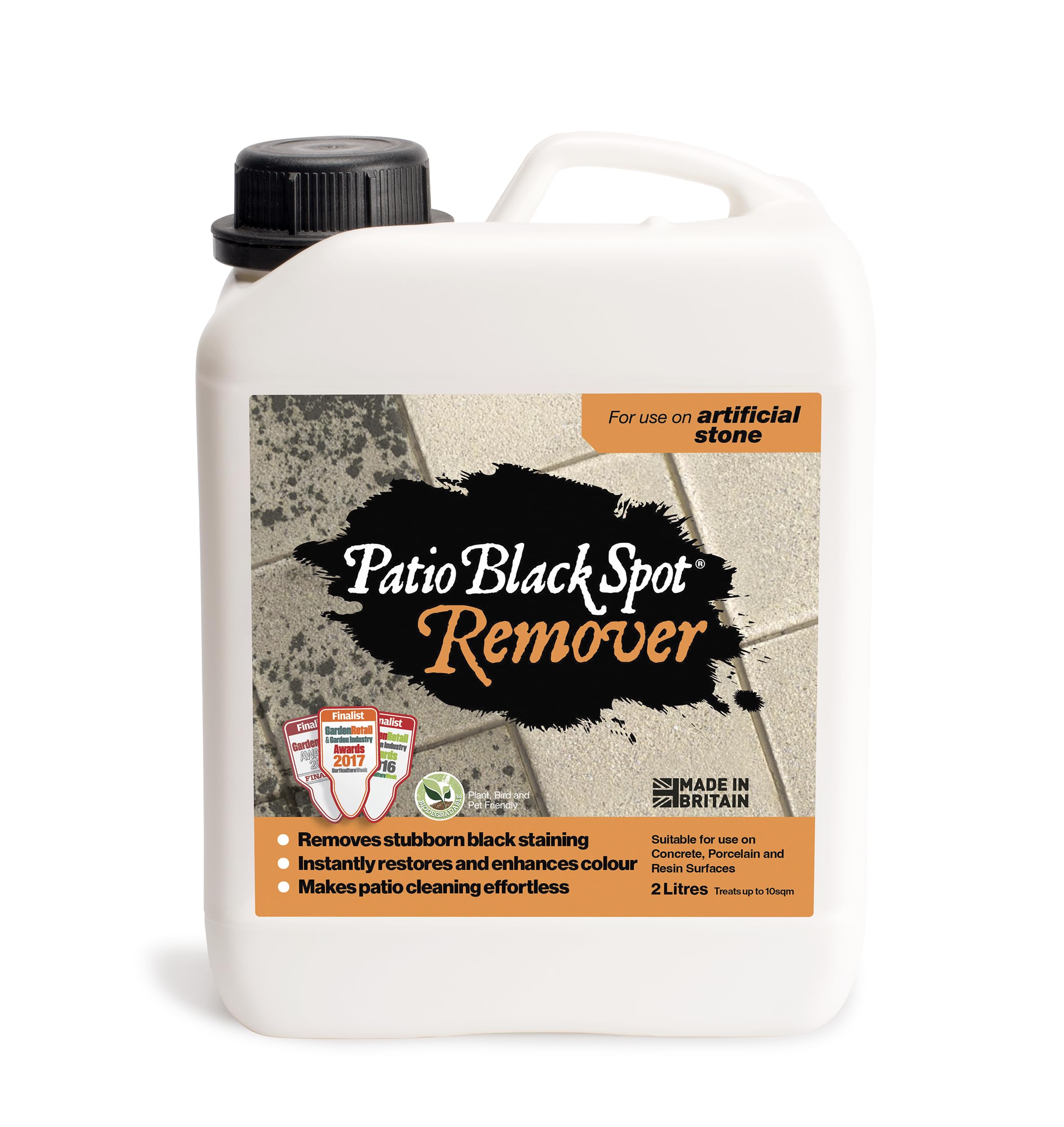 Remover Patio Cleaner for Paving slabs, Artificial stone, Marshalls, Black stubborn Spots, green stains caused by dirt & grime, Restore Natural Colour - Biodegradable 2 L