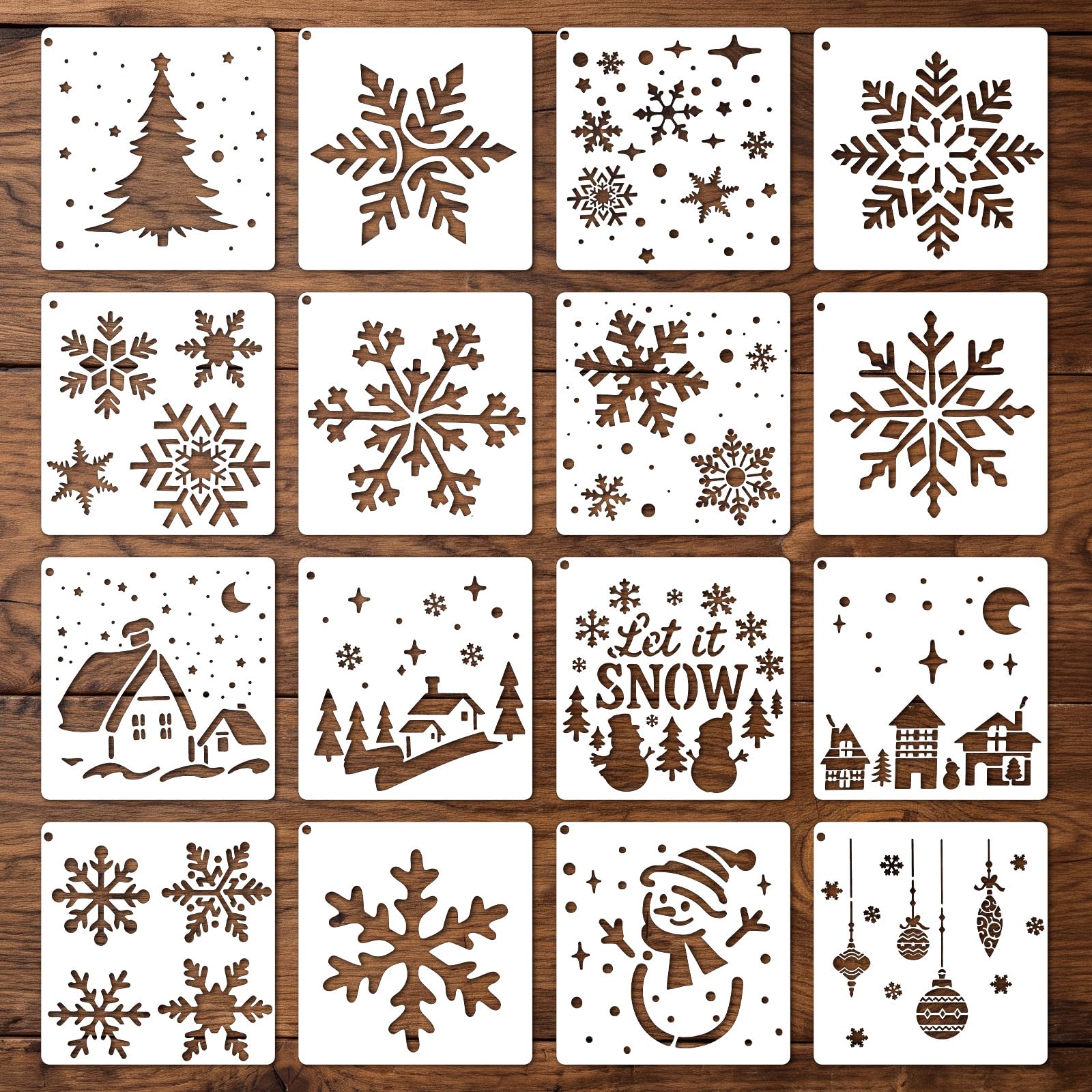 16 Pcs Snowflake Stencils 5.91 Inch Christmas Snowflake Template for Crafts