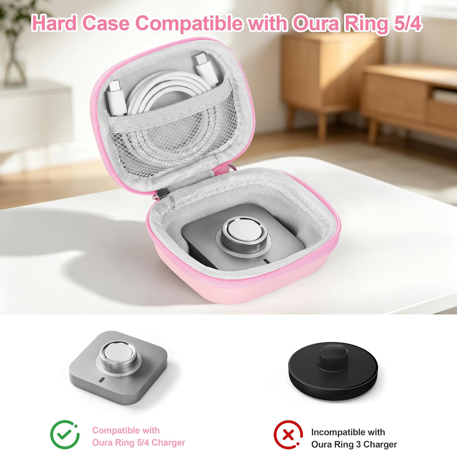 Protective Travel Case for Oura Ring 5/Gen 4, Full Protection Pink