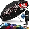 TUMELLA Strongest Windproof Travel Umbrella Compact, Superior & Beautiful, Small Strong but Light Portable and Automatic Folding Rain Umbrella, Durable Premium Grip, Fits Car & Backpack Black Pink