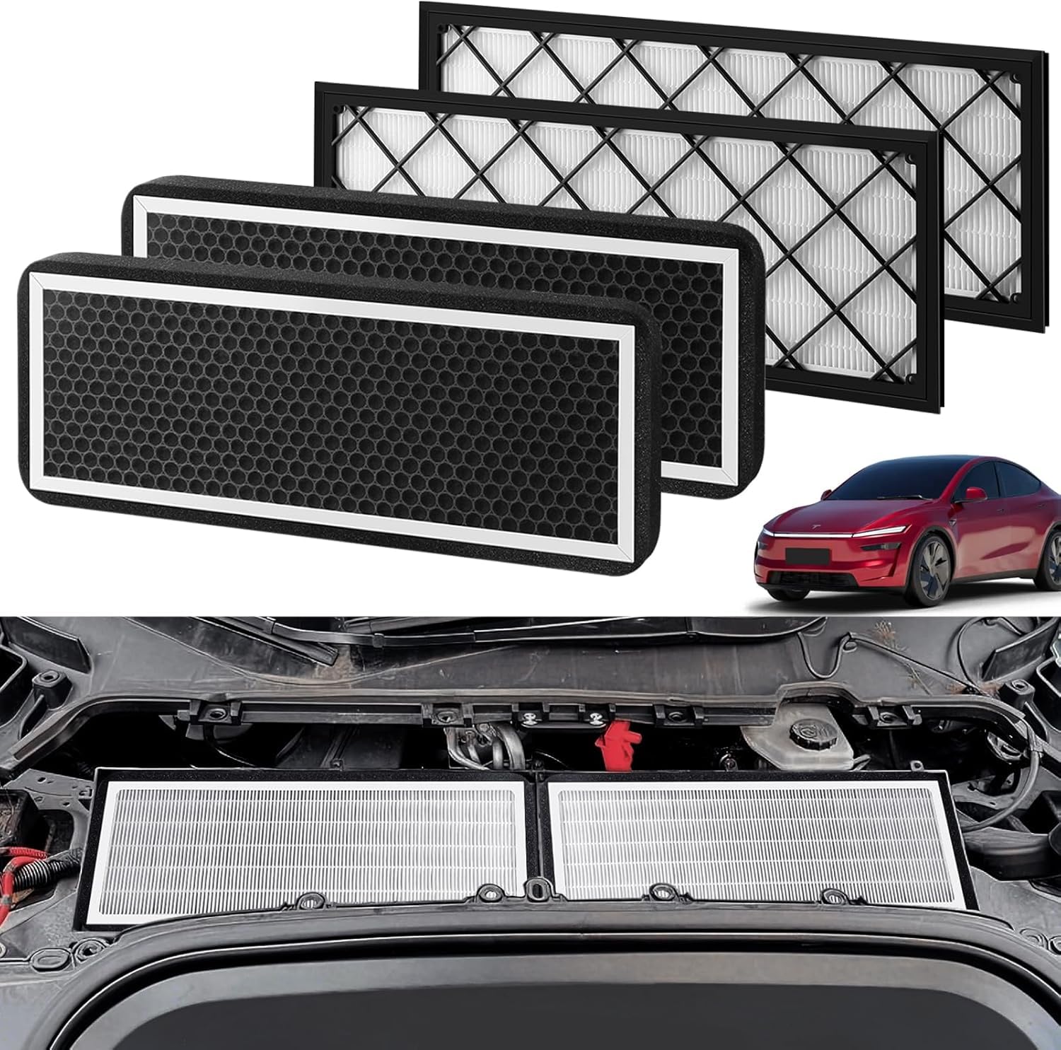 HEPA Innenraumfilter Kit für Tesla Model Y mit Aktivkohle, Innenraumfilter Kabinenluftfilter Pollenfilter mit Aktivkohle Außenluftfilter, Hochleistungs-Partikelfiltration für HVAC-System