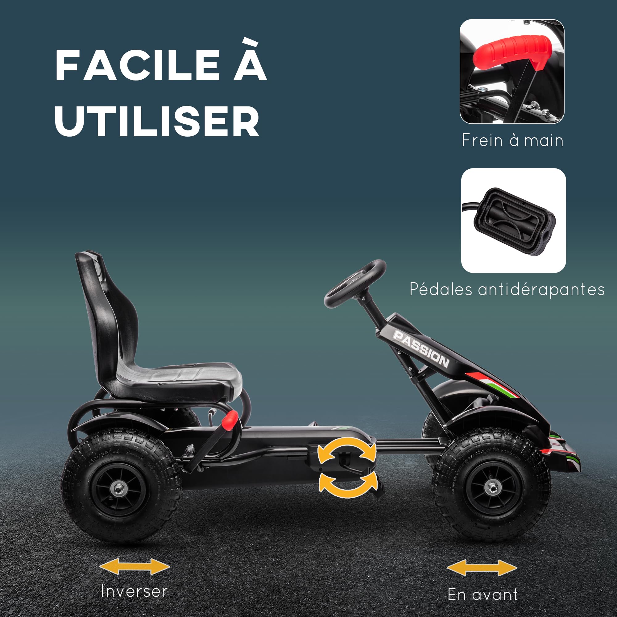 HOMCOM Kart na pedały BFR dla dzieci go-Kart regulowane siedzisko 3 pozycje hamulec ręczny - dzieci w wieku 5-12 lat 121 x 58 x 61 cm czarny
