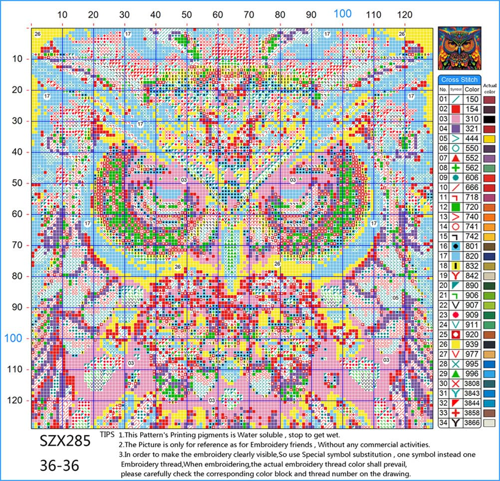 Meecaa Kreuzstich-Set Eule - 11-fädig Geprägtes Stickset Mit Zubehör Für Anfänger