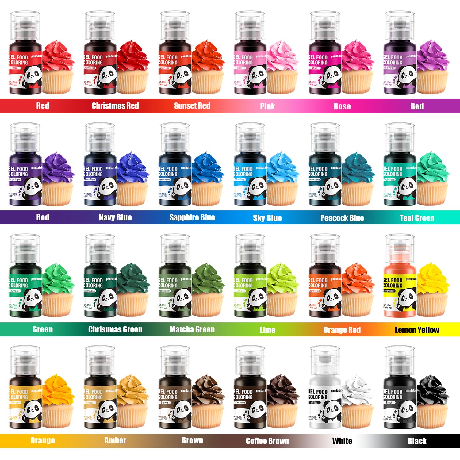 Gel Food Coloring Set - Concentrated Vibrant 24 Colors Edible Food Grade Dye for Cake, Icing, Macarons, Cookies, Baking Decoration, Fondant, DIY Soap, Bath Bombs - 8.1 fl.oz (10ml/Bottle)