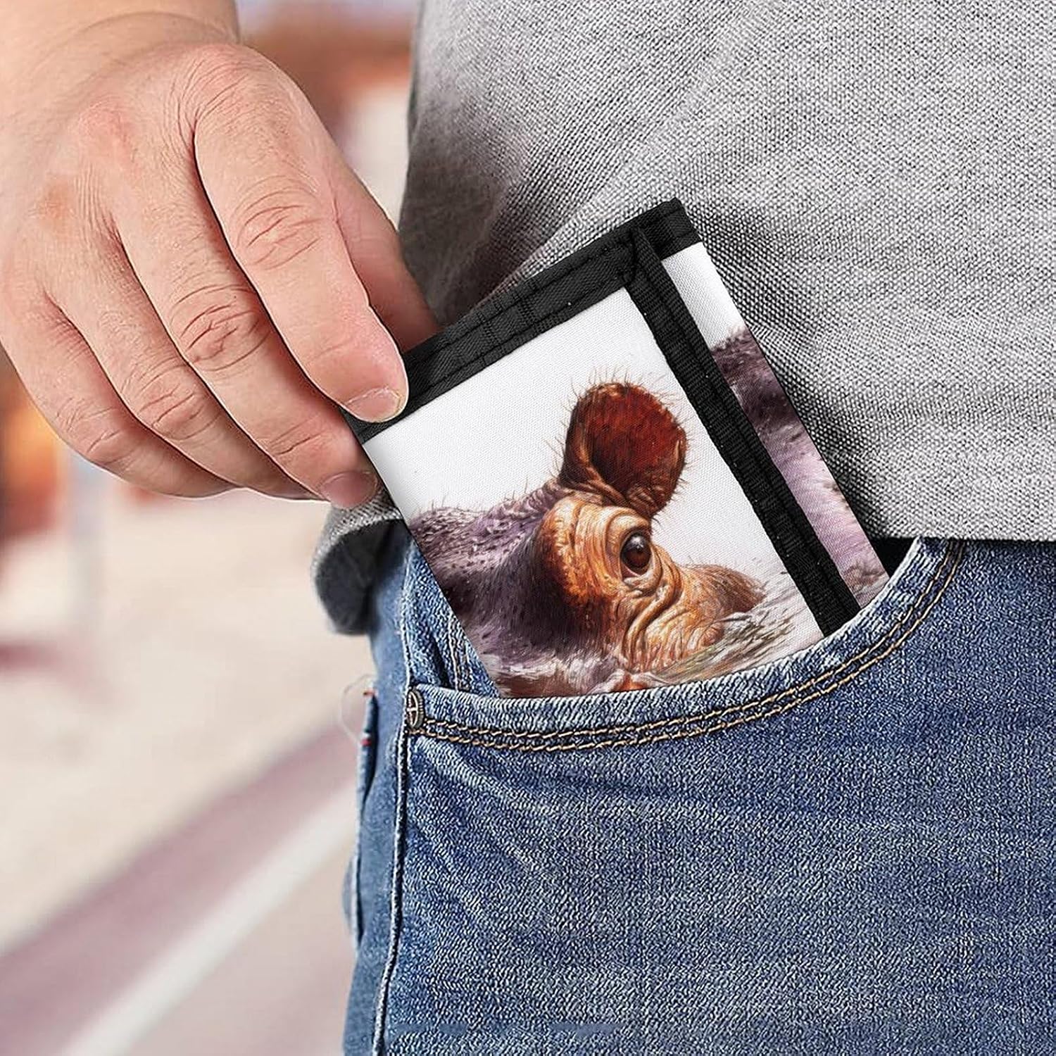 Hippo From Water Trifold Slim Wallet Front Pocket With Money Clip And ID Credit Card Slots For Travel Work