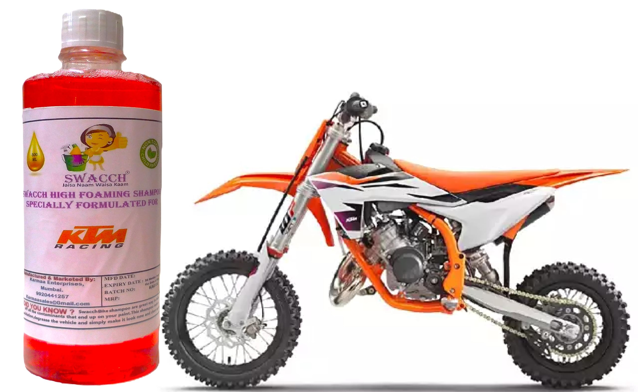 High Foaming Bike Shampoo Formulated For KTM 50 SX I Thick Foam with Wax Coat I Non-Toxic Formula I Ph Balanced I Super Saver Pack I Premium Wax Formulation I Glossy & Shine I 500ml
