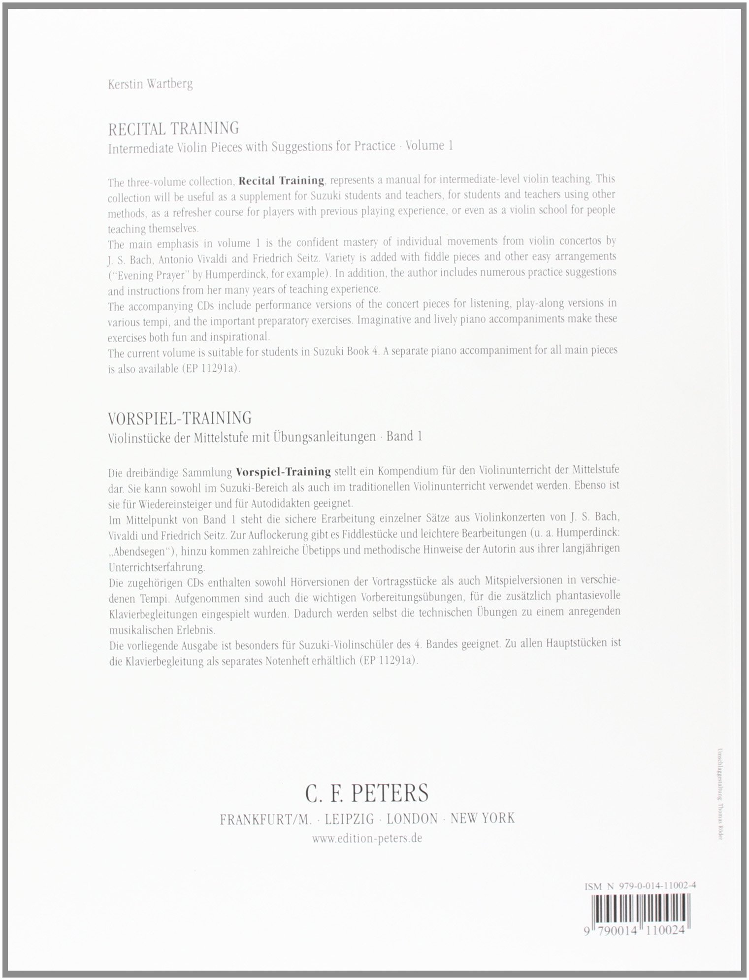 Recital Training: Intermediate Violin Pieces with Suggestions for Practice, Vol. 1 / Vorspieltraining: Violinstücke der Mittelstufe mit ... von Shinichi Suzuki (Edition Peters, Band 1)