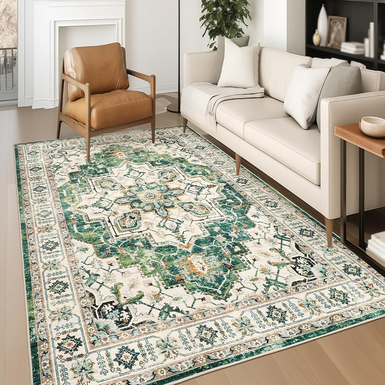Tapis vintage square 150x150 lavable et antidérapant pour chambre
