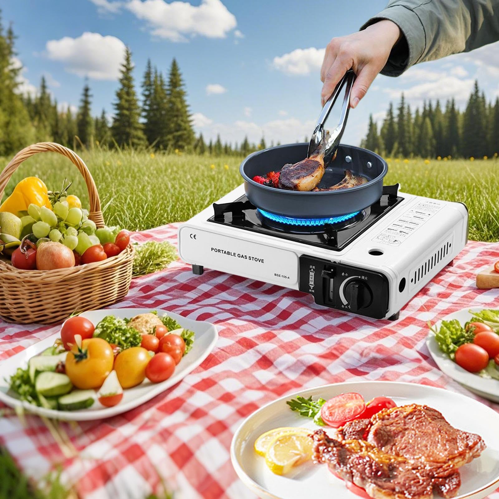Przenośna kuchenka turystyczna 2900W Palnik Kuchenka Z Gadżetami | Jednopalnikowa Kuchenka Turystyczna Sprzęt Biwakowy Backpacking Wędrówki Ogród Przetrwanie Plaża Tailgating Gotowanie