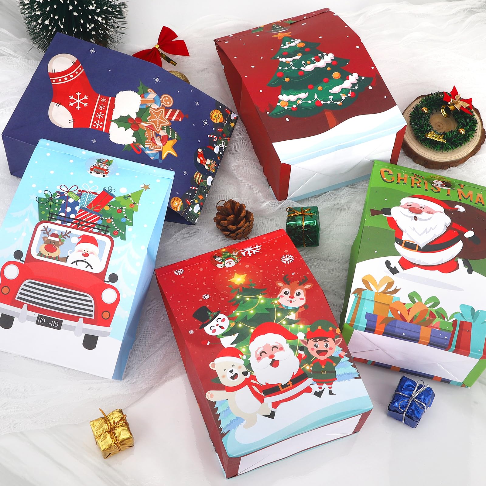 Volumoon Sac Cadeau, 24 Pièces Pochette Cadeau Noel Avec 24