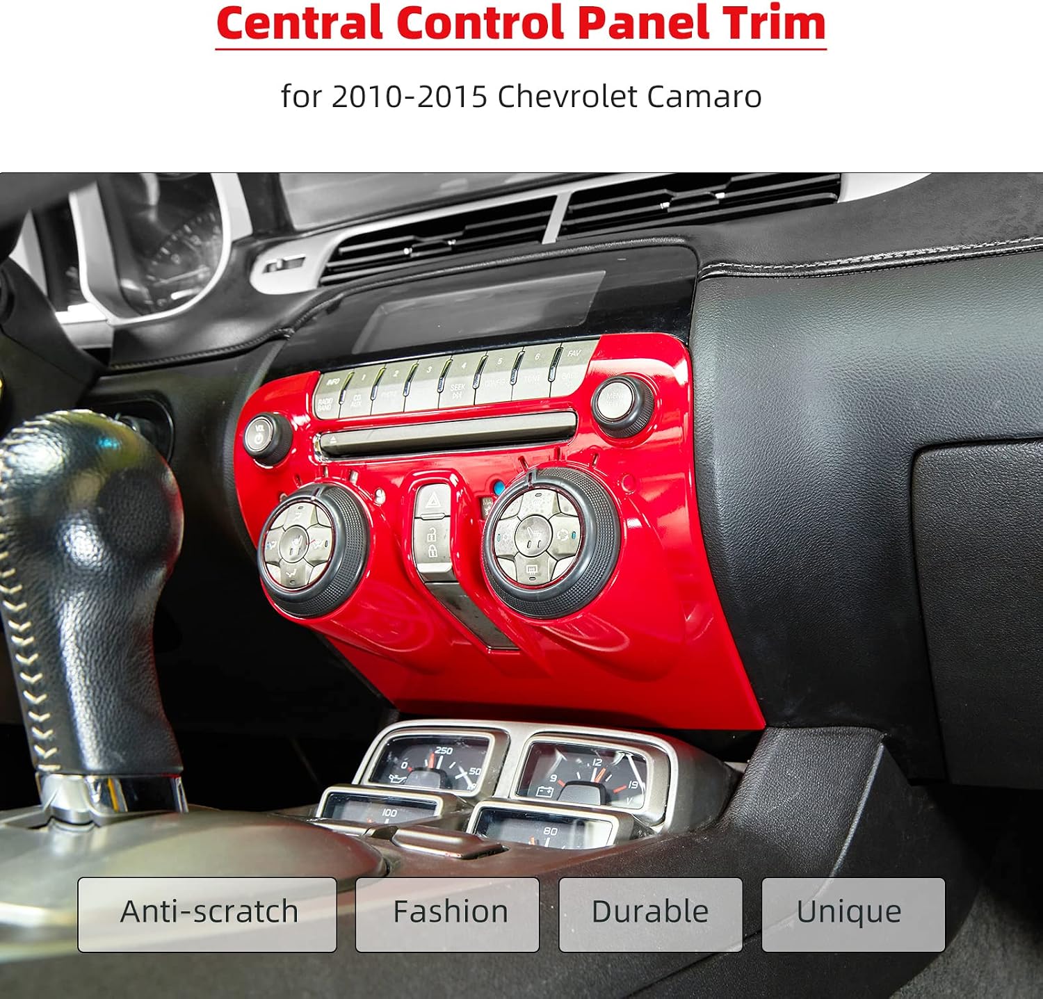 Jimen Compatible with 2010-2015 Chevrolet Camaro Center Console Panel Cover Interior Trim (Red)