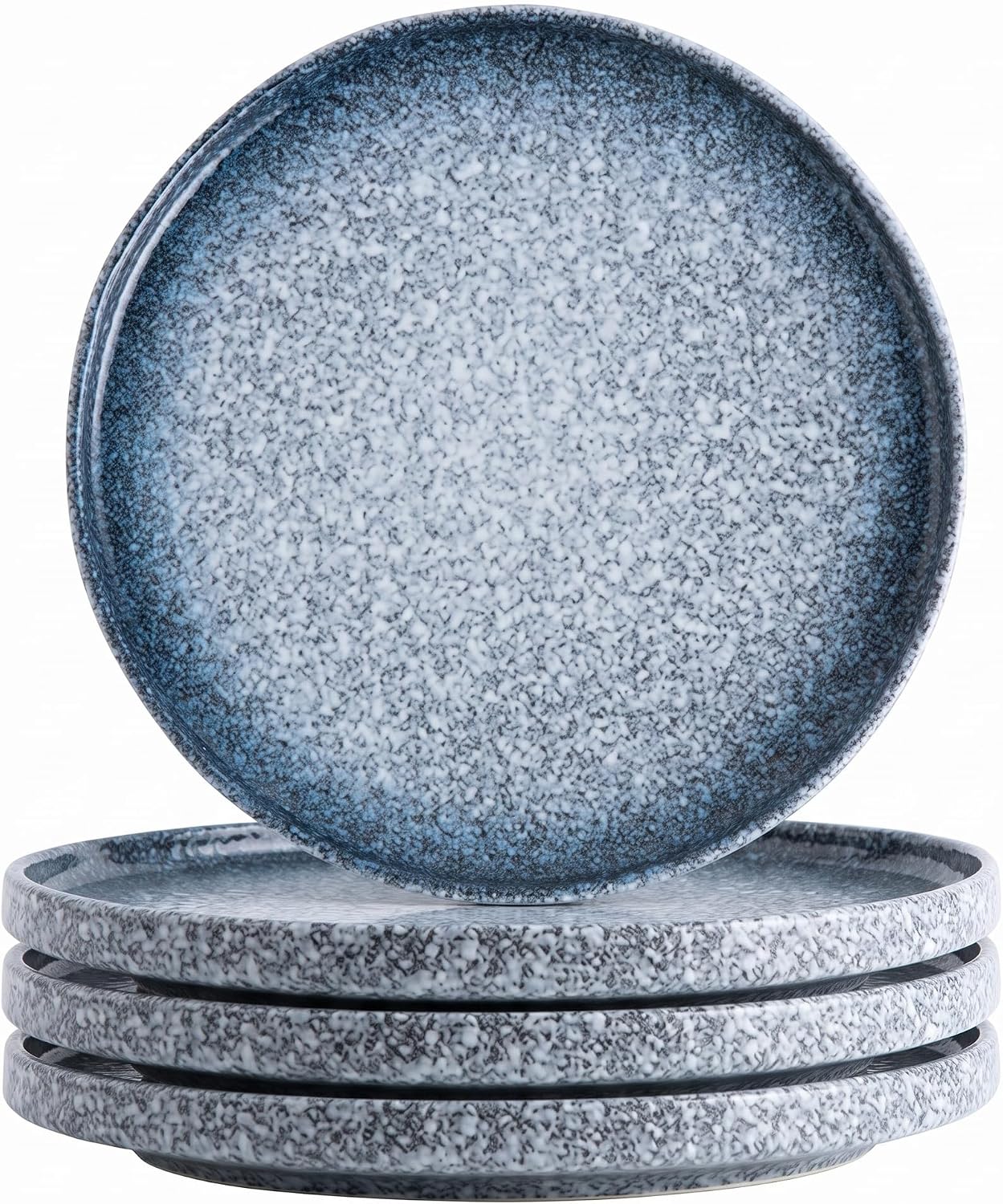 10.5" Ceramic Dinner Plates Set of 4, Stoneware Plates with Lipped Edges, Decorative Raised Rim Plates for Salad & Pasta, Microwave Oven Dishwasher Safe, Blue Mottled Glaze
