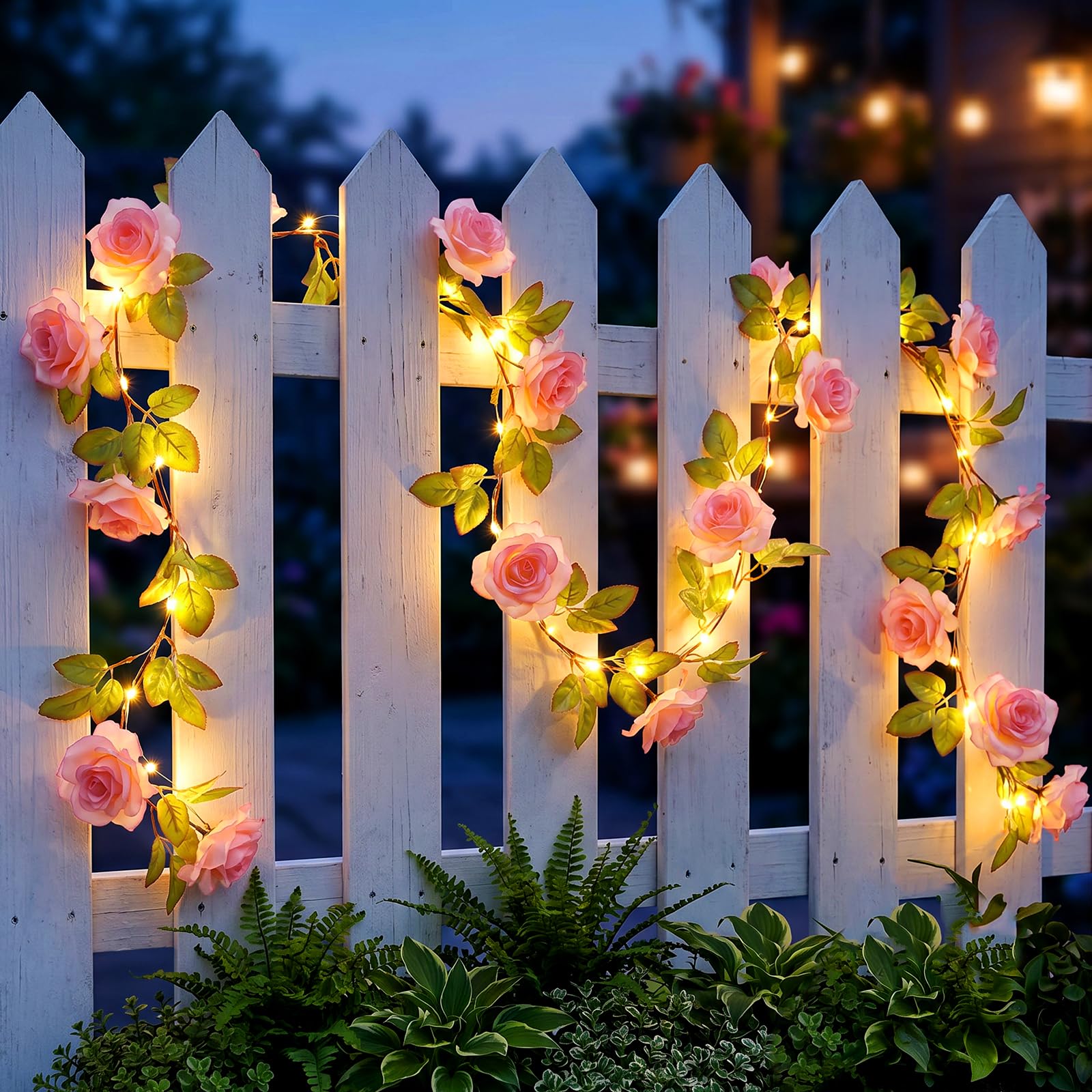 String Lights Indoor 40LED 2.2m Fake Pink Rose Fairy Lights Battery Operated, Artificial Flower Ivy Garland, LED Ivy Vine String Lights Waterproof Decoration for Room Garden Balcony Wedding Party