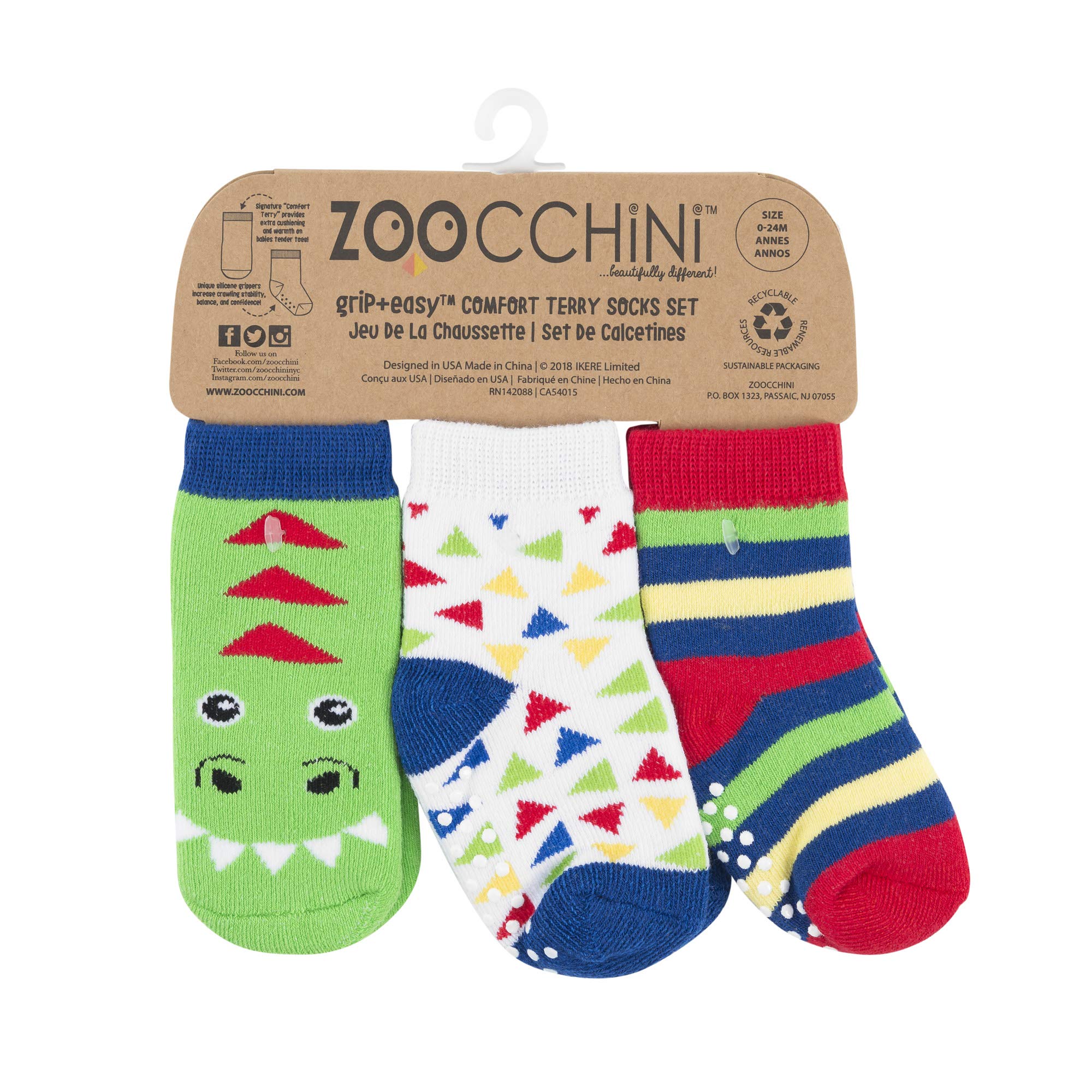ZOOCCHINI Baby Socks Set 3 Unique Pairs of Terry Cotton Socks with Grippers for Infant, Newborn, Toddlers, Baby Boy and Girls Socks from 0-24 Months