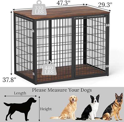 Miniatura 2 de Mueble de jaula para perros de 48" para perros medianos y grandes, perrera grande indestructible para interiores con 3 puertas, mesa auxiliar