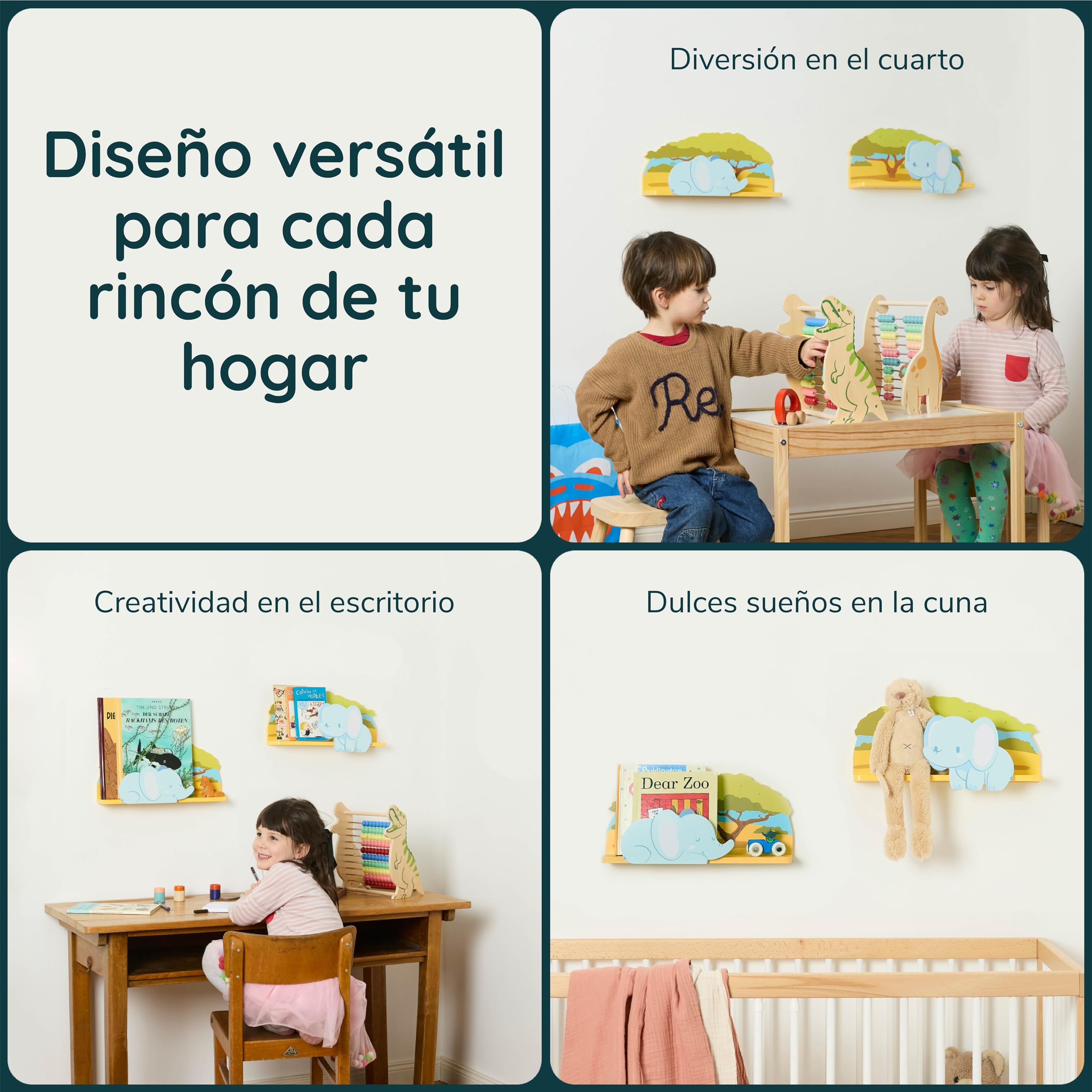 Twig & Leaf Estantería de Pared Infantil (Juego de 2), Madera Maciza, Flotante para Libros y Juguetes, diseño escandinavo, decoración de Pared Montessori y para habitación de bebé