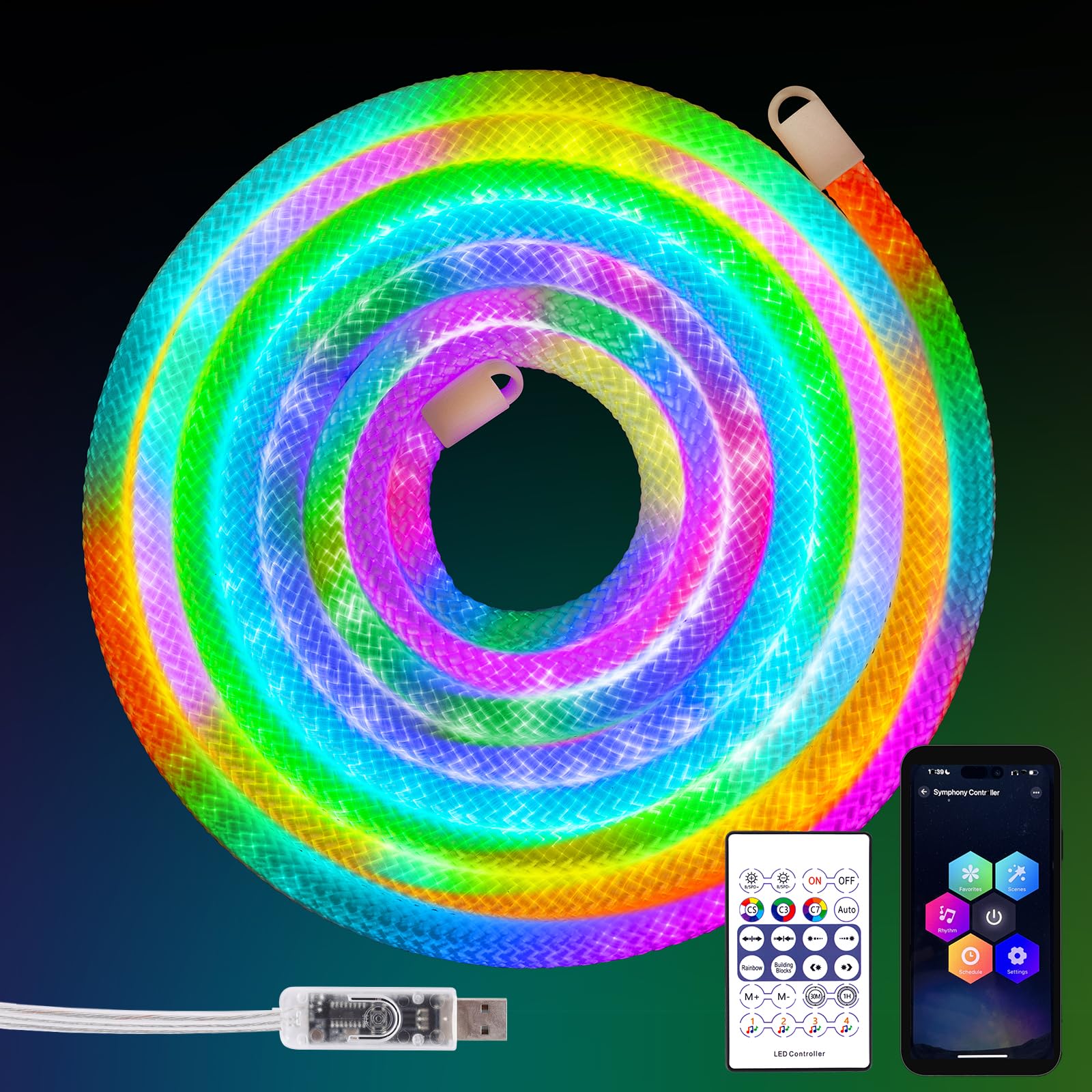 iNextStation 5M RGBIC Neon Rope Light, 360° RGB Outdoor LED Strip Lights